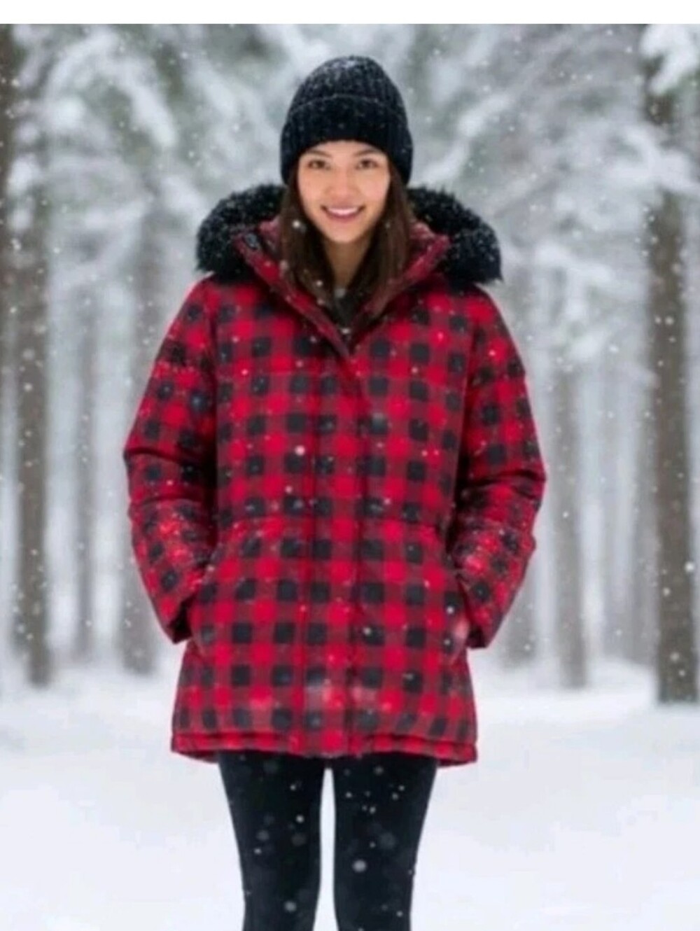 Lauren Ralph Red Plaid Buffalo Check Puffer Down Jacket Size Small Medium Ecu